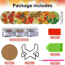 Load image into Gallery viewer, 8 PCS Acrylic Diamond Painting Art Coaster Kit with Holder for Adult(Retro Leaf)
