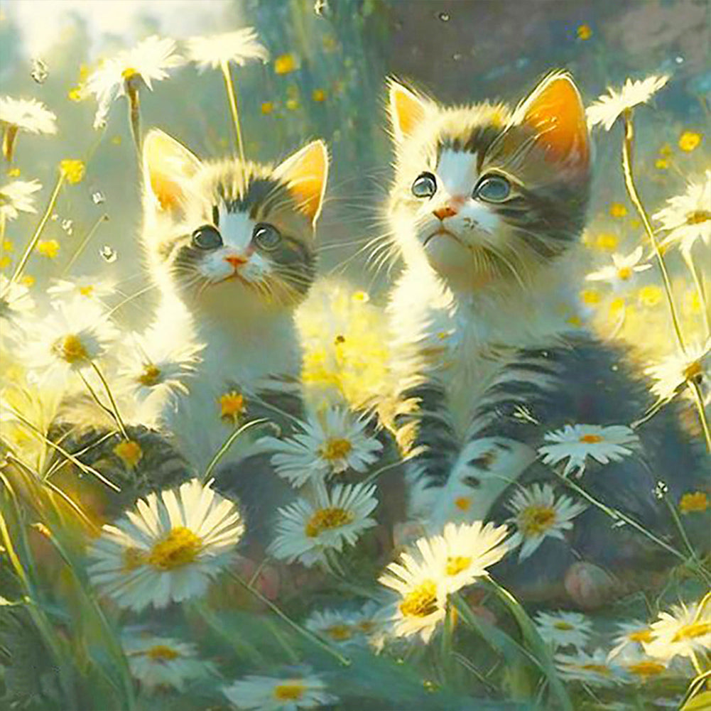 Diamond Painting - Full Round - Flowers and kittens (30*30CM)