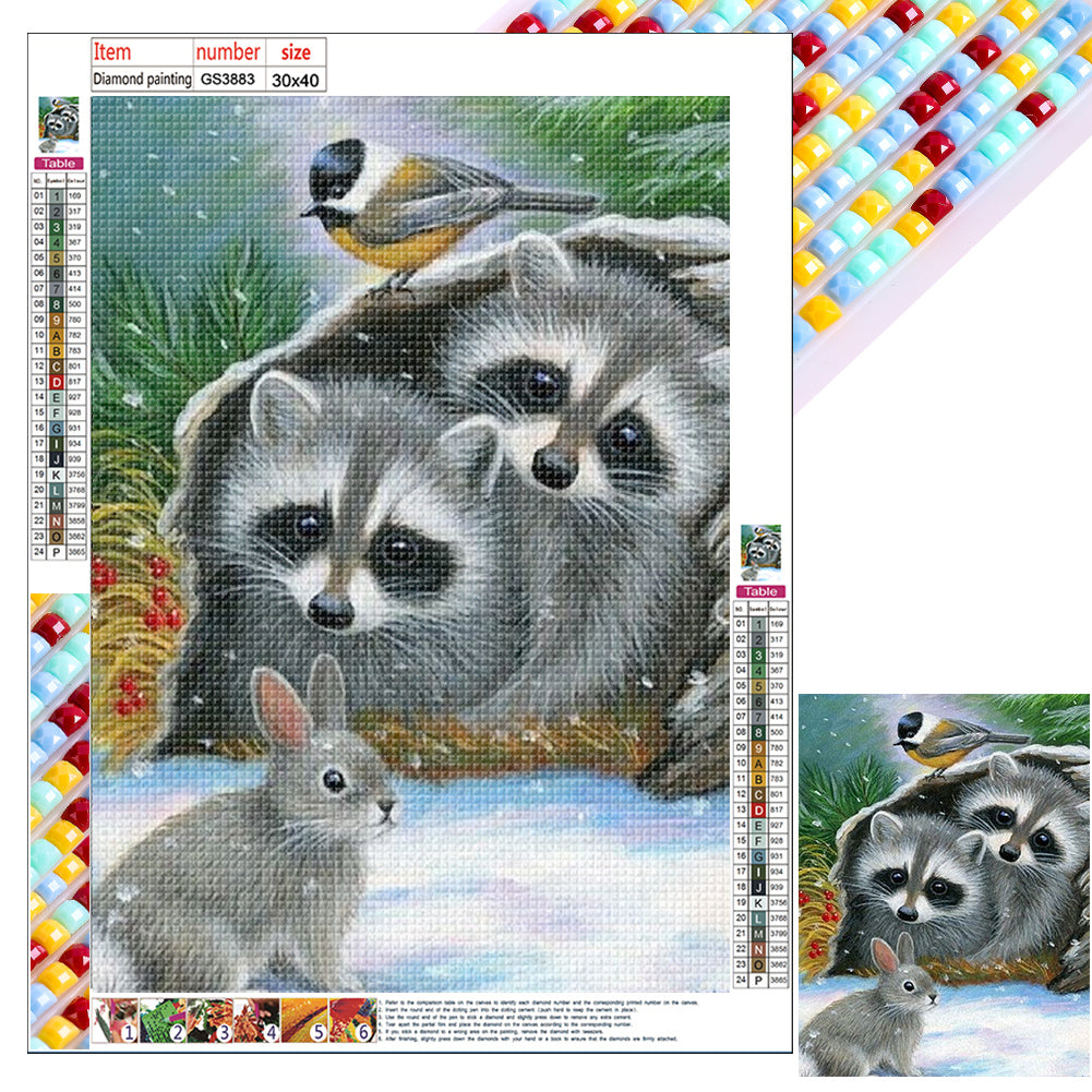Diamond Painting - Full Square - Raccoon in snow scene (30*40CM)
