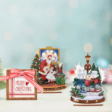 Load image into Gallery viewer, 2 PCS Wooden Christmas Santa Xmas Snowman Diamond Painting Desktop Ornaments Kit
