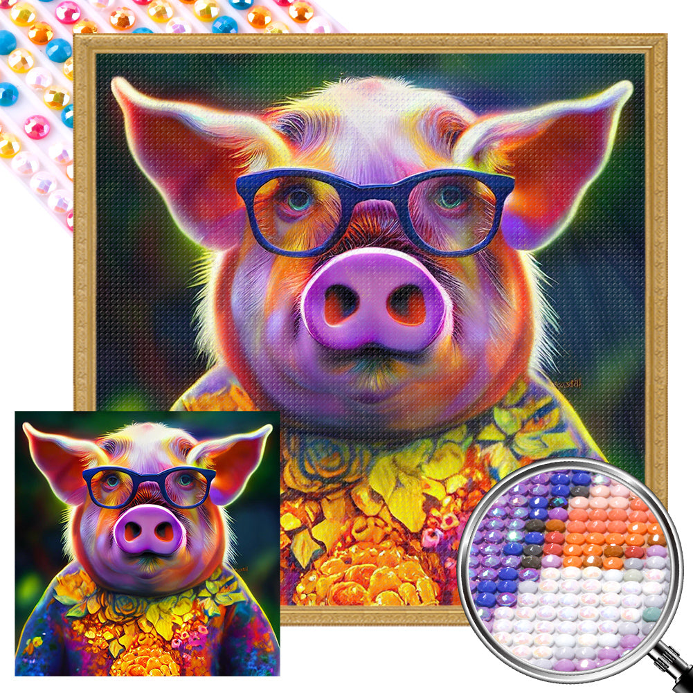 AB Diamond Painting - Full Round - Mr. Colorful Pig (40*40CM)
