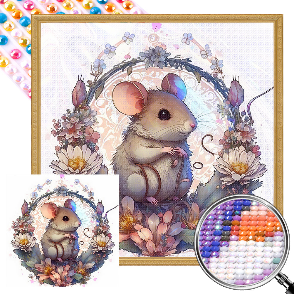 AB Diamond Painting - Full Round - mice in wreath (40*40CM)