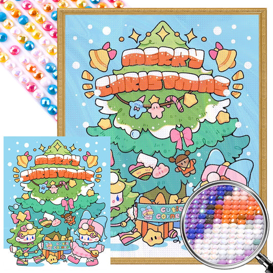 AB Diamond Painting - Full Round - Doll and Christmas tree (40*50CM)