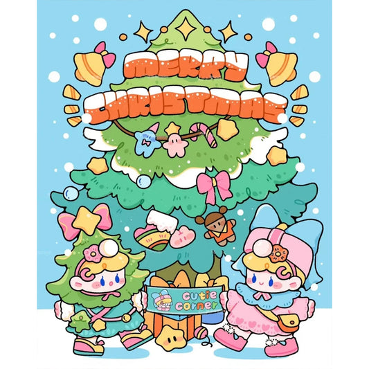 AB Diamond Painting - Full Round - Doll and Christmas tree (40*50CM)