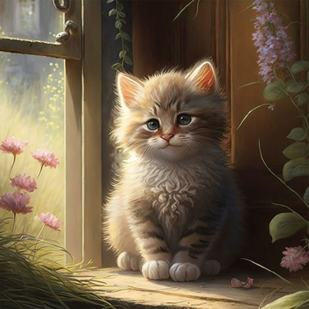 Diamond Painting - Full Round - Kitten and flower house (30*30CM)