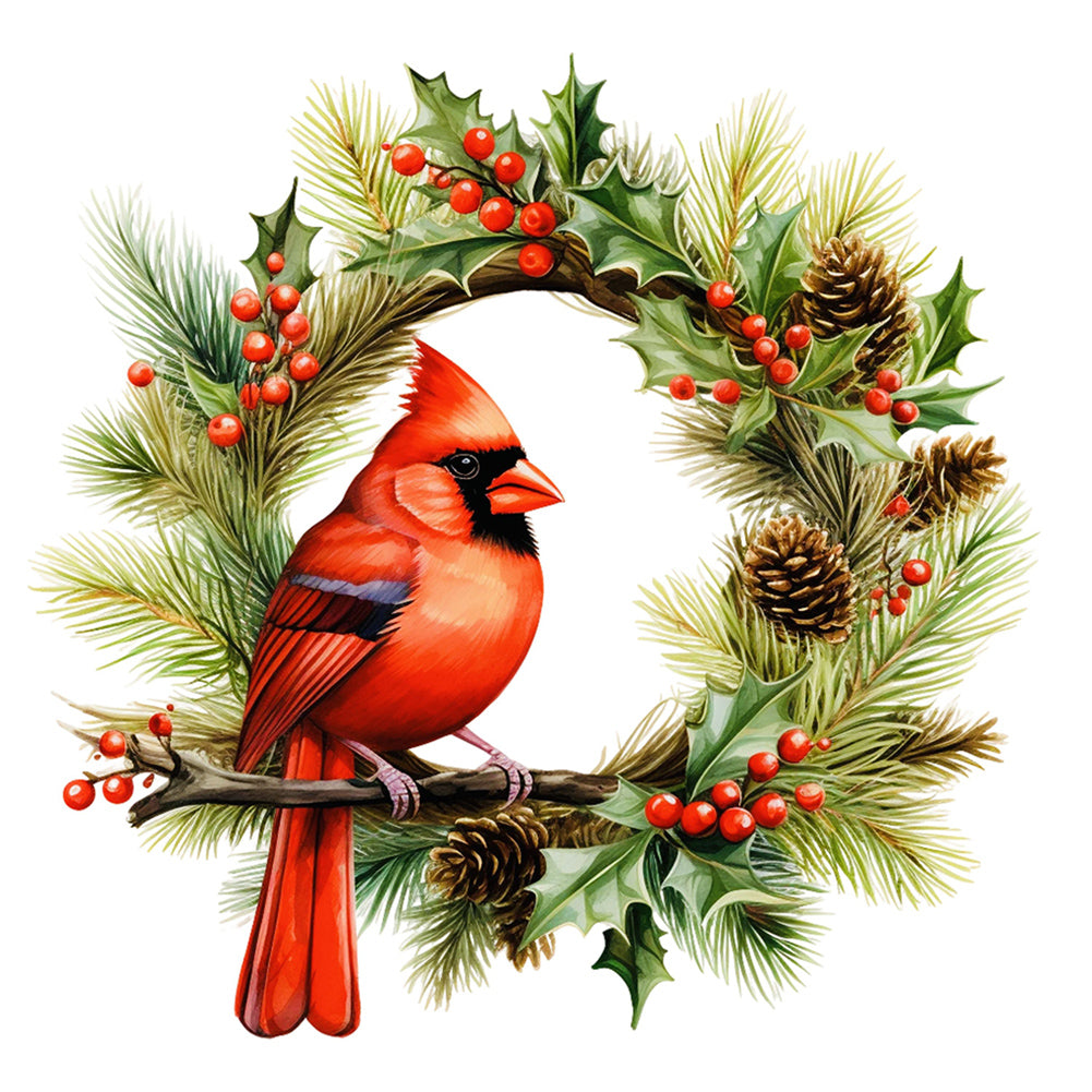 Diamond Painting - Full Round - cardinal in wreath (40*40CM)
