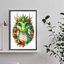 Load image into Gallery viewer, Diamond Painting - Full Round - Dinosaur poking out of festive garland (40*60CM)
