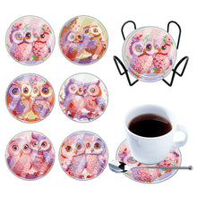 Load image into Gallery viewer, 6 PCS Acrylic Washable Diamond Painting Art Coasters Kits with Holder Waterproof Coaster (Owl)
