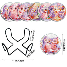 Load image into Gallery viewer, 6 PCS Acrylic Washable Diamond Painting Art Coasters Kits with Holder Waterproof Coaster (Owl)
