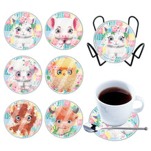 Load image into Gallery viewer, 6 PCS Acrylic Washable Diamond Painting Coasters Kits with Holder Waterproof Coaster (Cute Animal)
