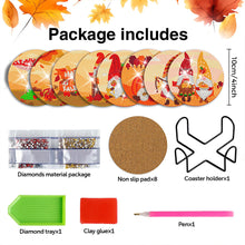 Load image into Gallery viewer, 8 PCS Acrylic Diamond Painting Coasters Kits with Holder (Pumpkin Gnome)
