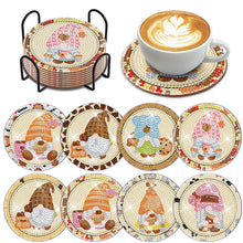 Load image into Gallery viewer, 8 PCS Acrylic Diamond Painting Coasters Kits with Holder (Coffee Bean Gnome)

