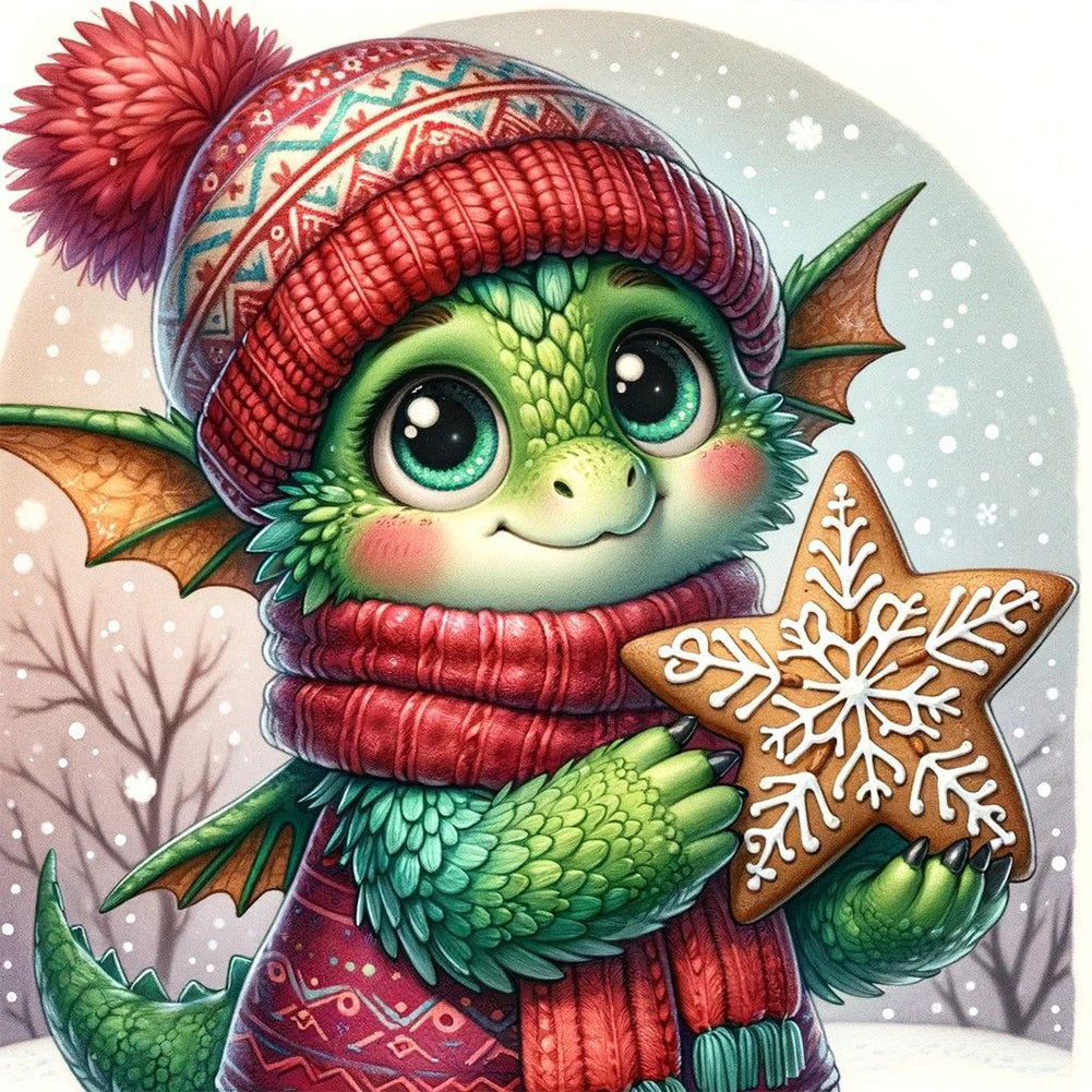 Diamond Painting - Full Round - Dragon holding star cookies (30*30CM)
