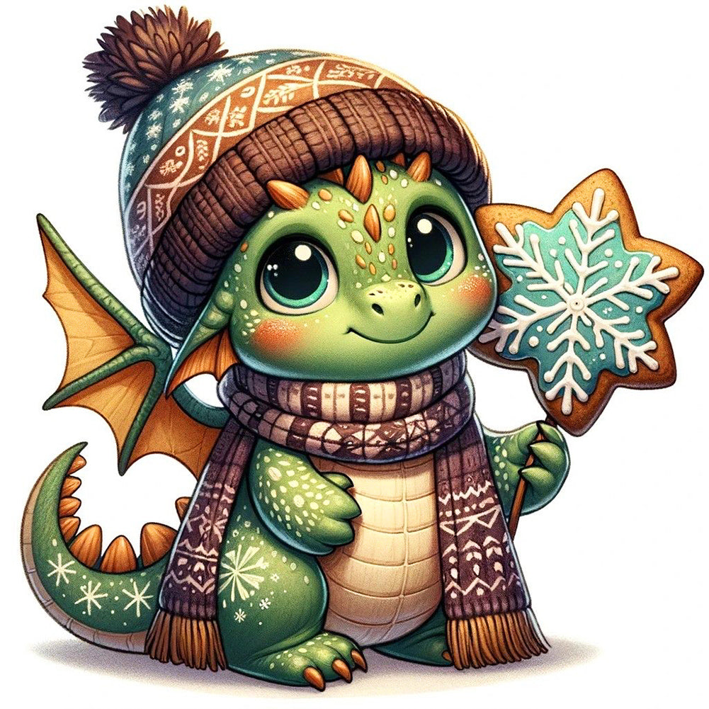 Diamond Painting - Full Round - Dragon holding Christmas cookies (30*30CM)