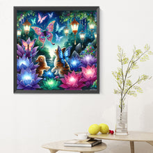 Load image into Gallery viewer, Diamond Painting - Full Round - Kitten and butterfly in the mysterious forest (30*30CM)
