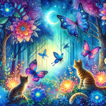 Load image into Gallery viewer, Diamond Painting - Full Round - Kitten and butterfly in the mysterious forest (30*30CM)
