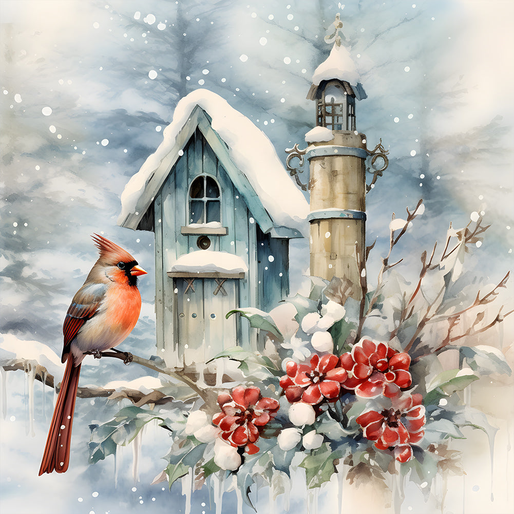 Diamond Painting - Full Round - winter snow bird (30*30CM)