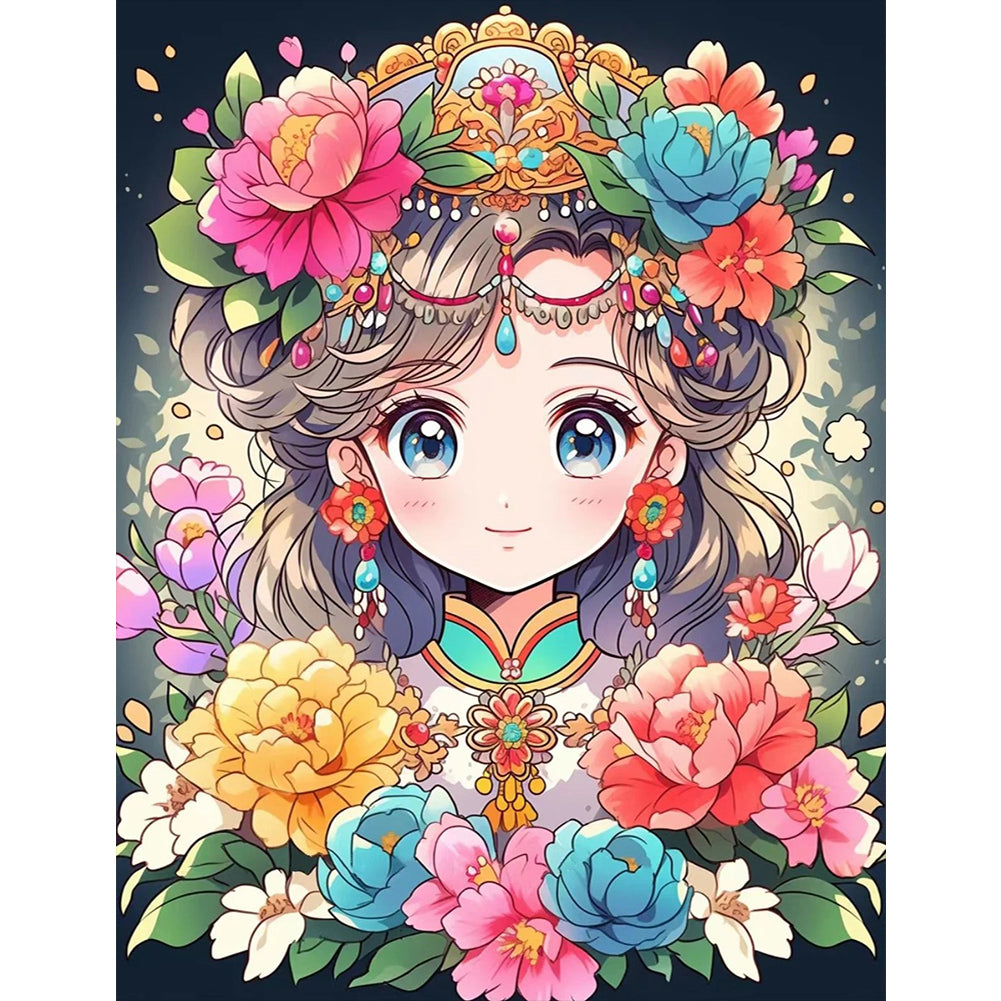 Diamond Painting - Full Round - Flower and Girl Cartoon Series (50*60CM)