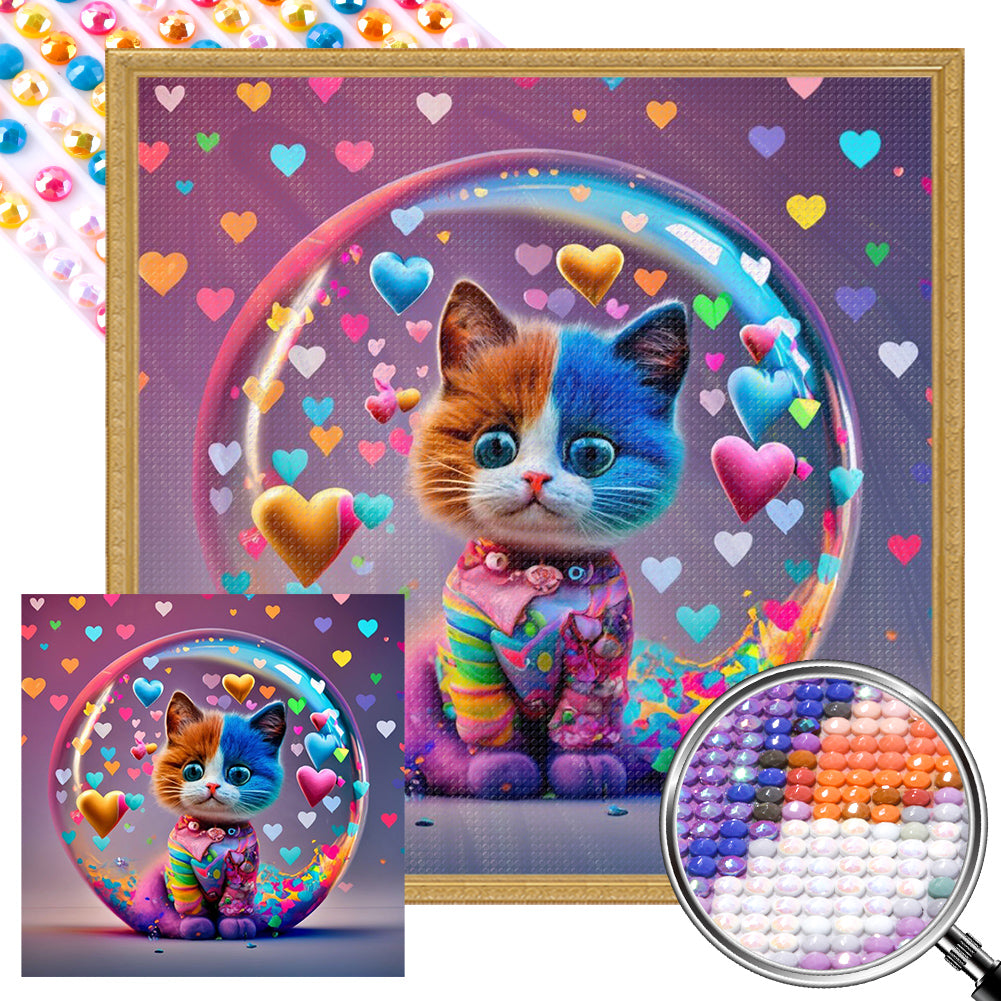 AB Diamond Painting - Full Round - Loving colorful cats (30*30CM)