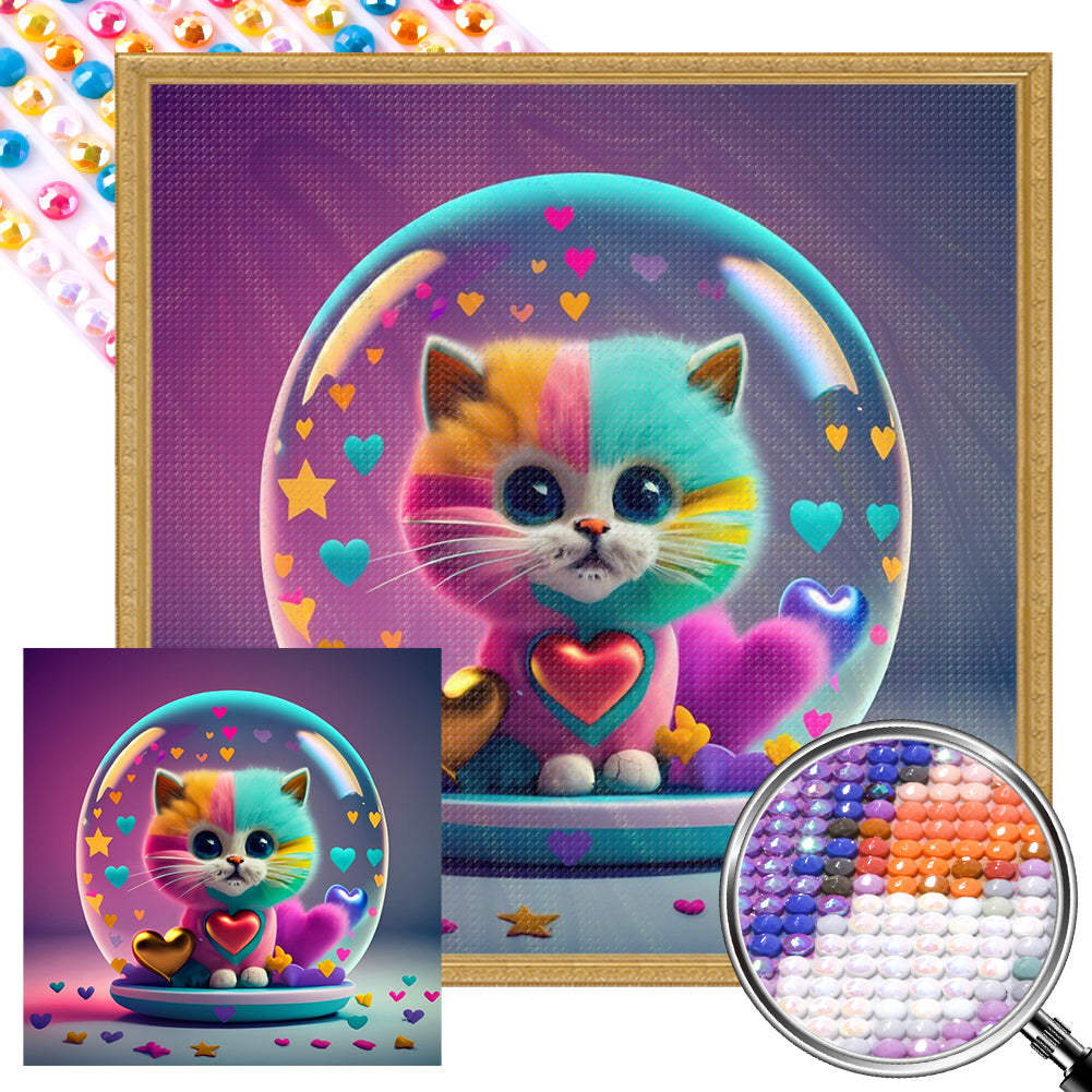 AB Diamond Painting - Full Round - Loving colorful cats (30*30CM)