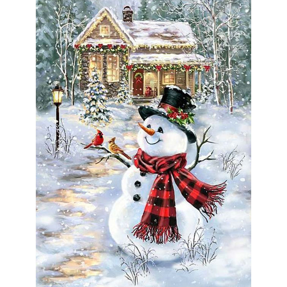Diamond Painting - Full Round - Snowman and bird (30*40CM)