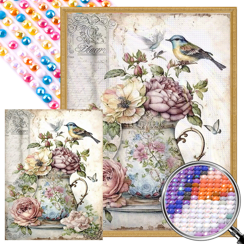 AB Diamond Painting - Full Round - Birds singing and flowers fragrant (30*40CM)