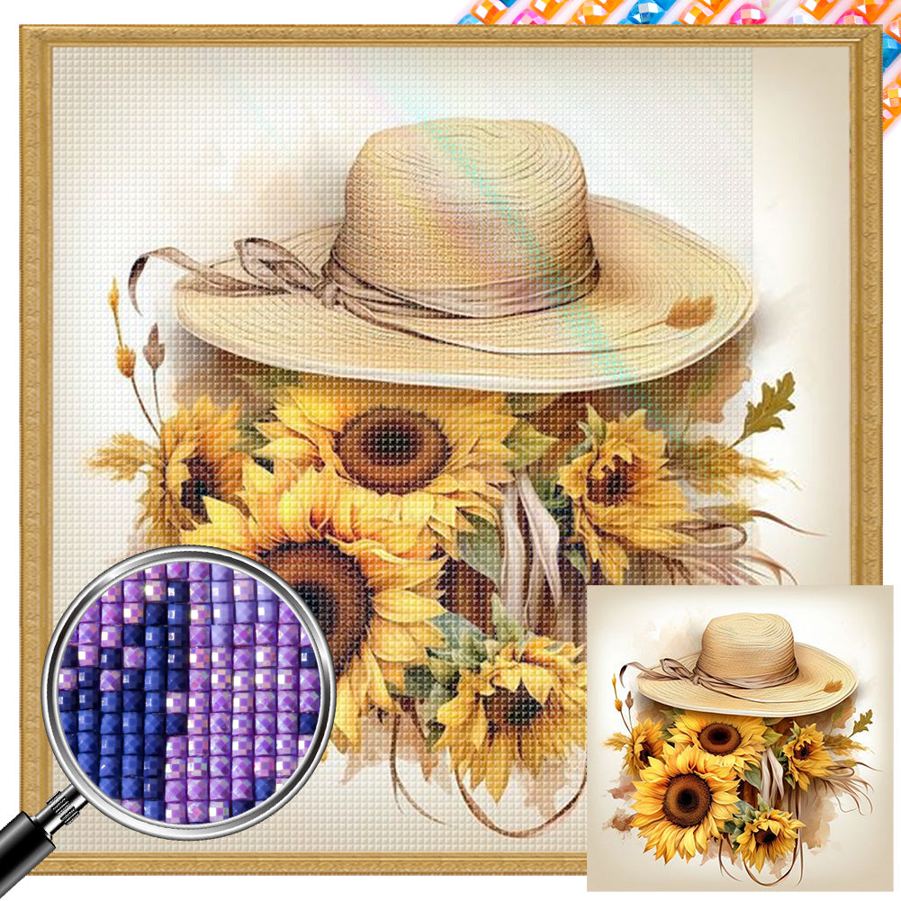 AB Diamond Painting - Full Square - Sunflower and straw hat (40*40CM)
