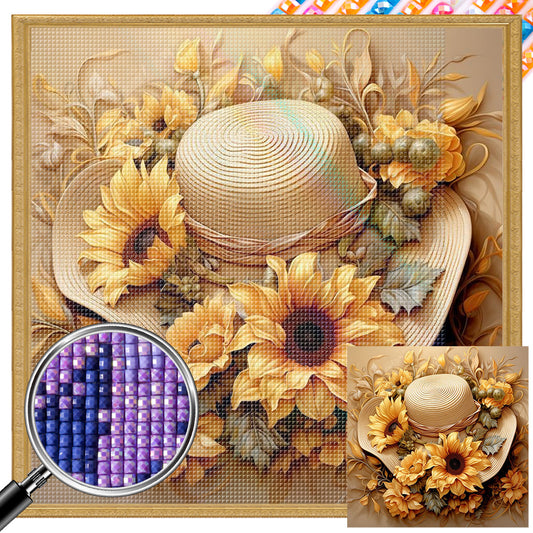 AB Diamond Painting - Full Square - Sunflower and straw hat (40*40CM)