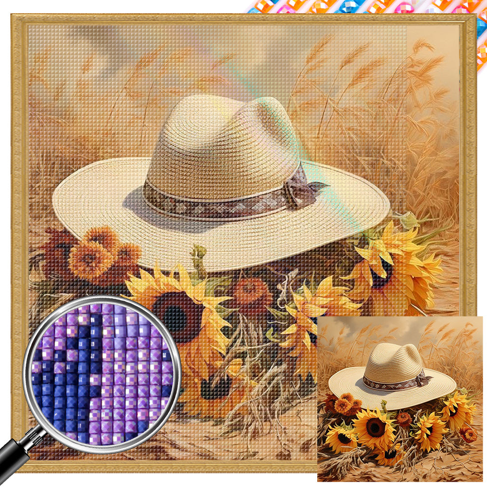 AB Diamond Painting - Full Square - Sunflower and straw hat (40*40CM)