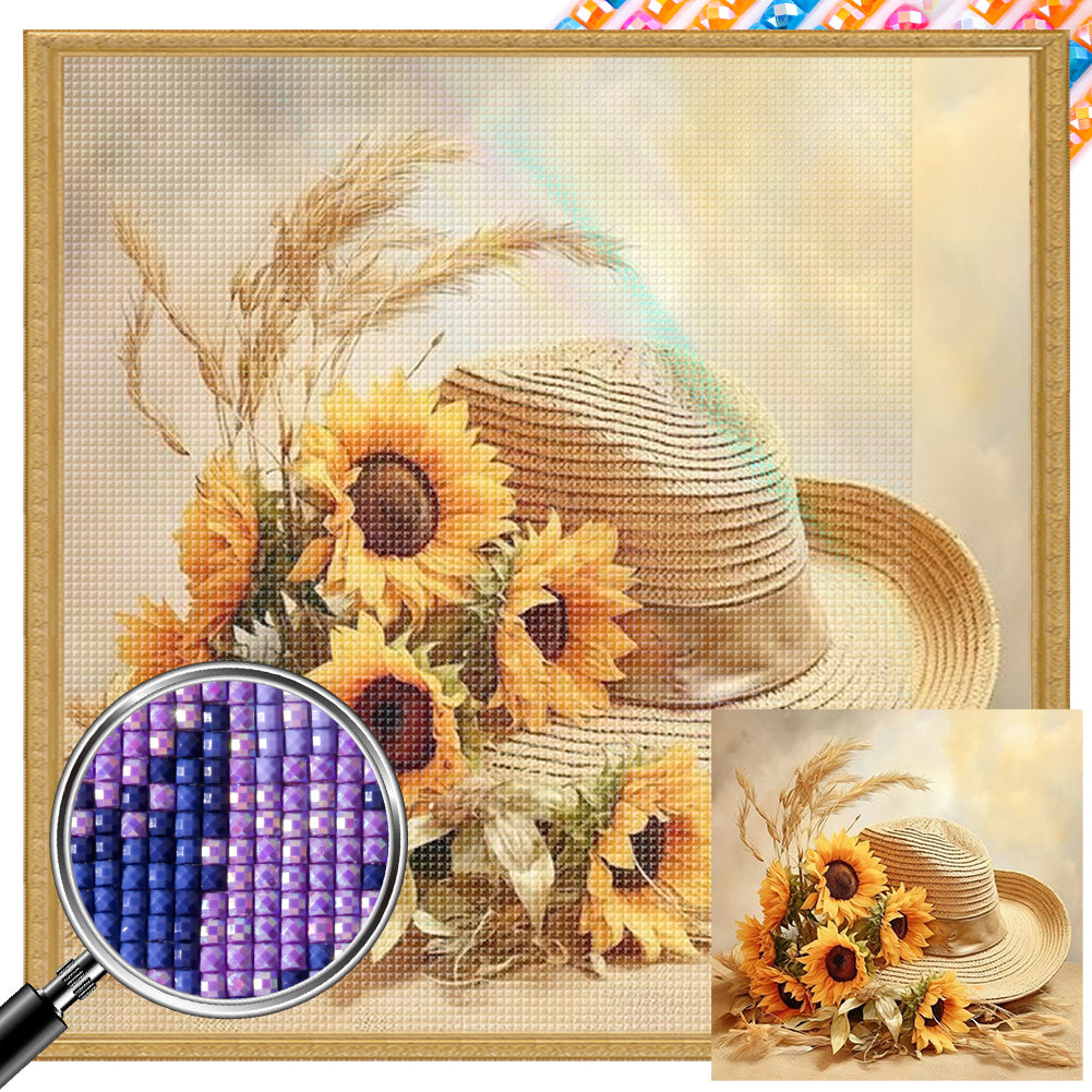 AB Diamond Painting - Full Square - Sunflower and straw hat (40*40CM)