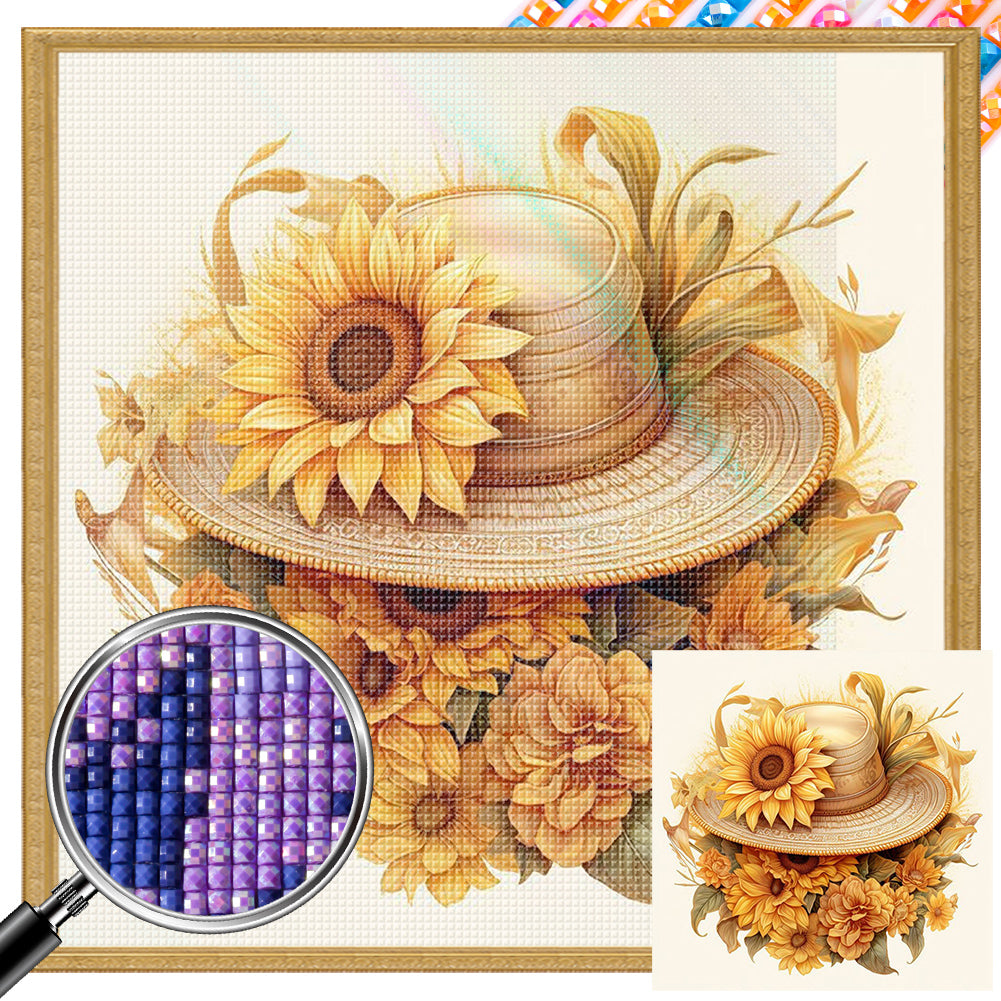 AB Diamond Painting - Full Square - Sunflower and straw hat (40*40CM)
