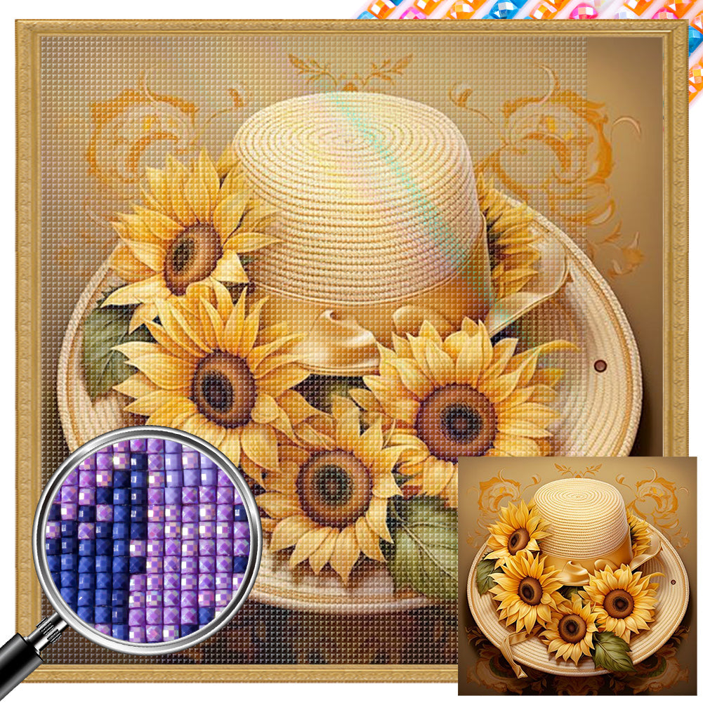 AB Diamond Painting - Full Square - Sunflower and straw hat (40*40CM)