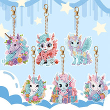 Load image into Gallery viewer, 6 PCS Diamond Art Keyring Colorful Pony Double Sided Diamond Painting Keychain
