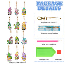 Load image into Gallery viewer, 12 PCS Double Sided Diamond Painting Art Keychain Pendant for Beginners (Gnome)
