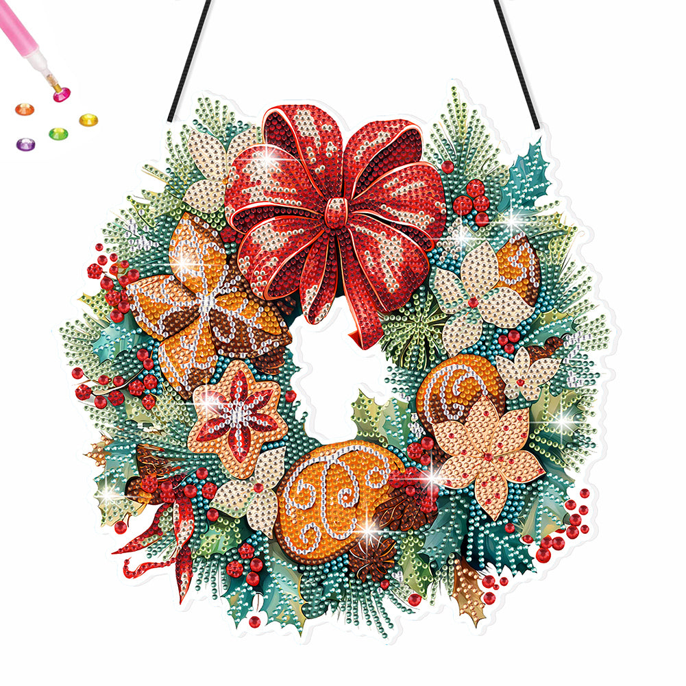 Christmas Special Shaped Diamond Painting Art Hanging Wreath (Biscuit Bow)