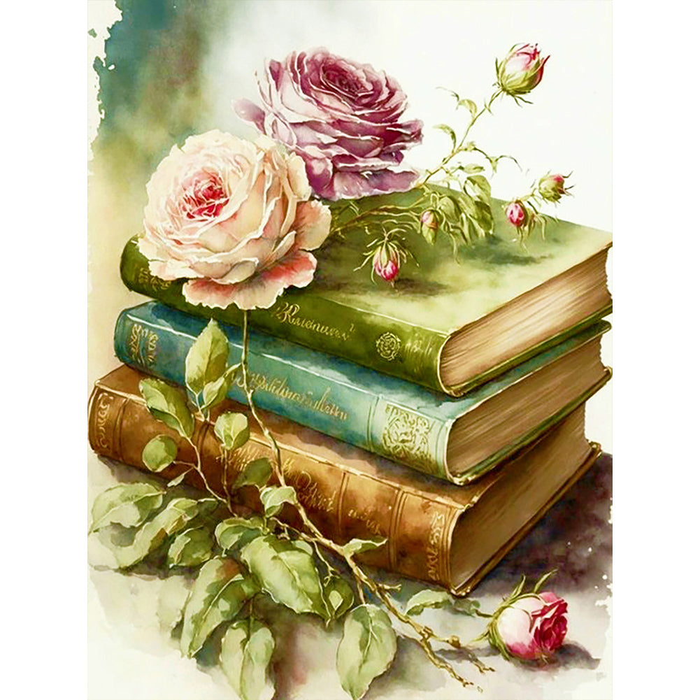 Diamond Painting - Full Round - Flowers and books (30*40CM)