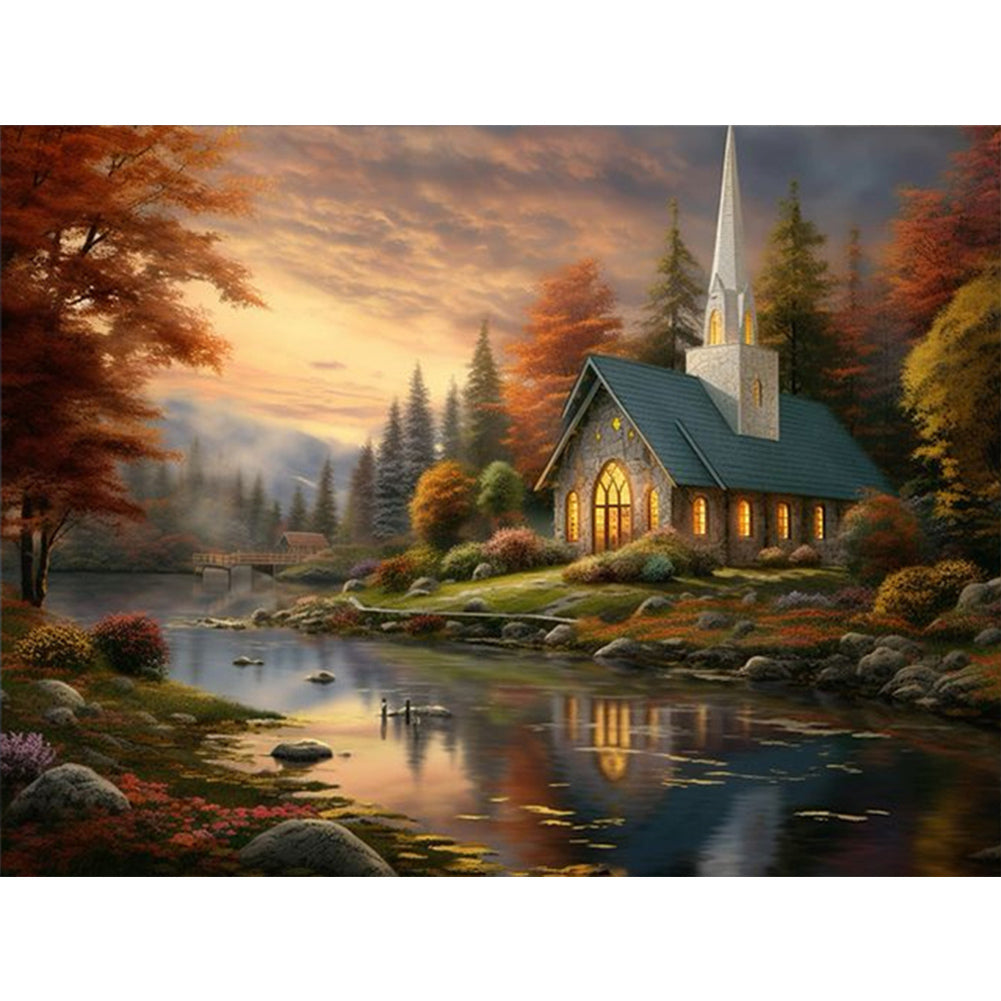Diamond Painting - Full Round - village church (40*30CM)