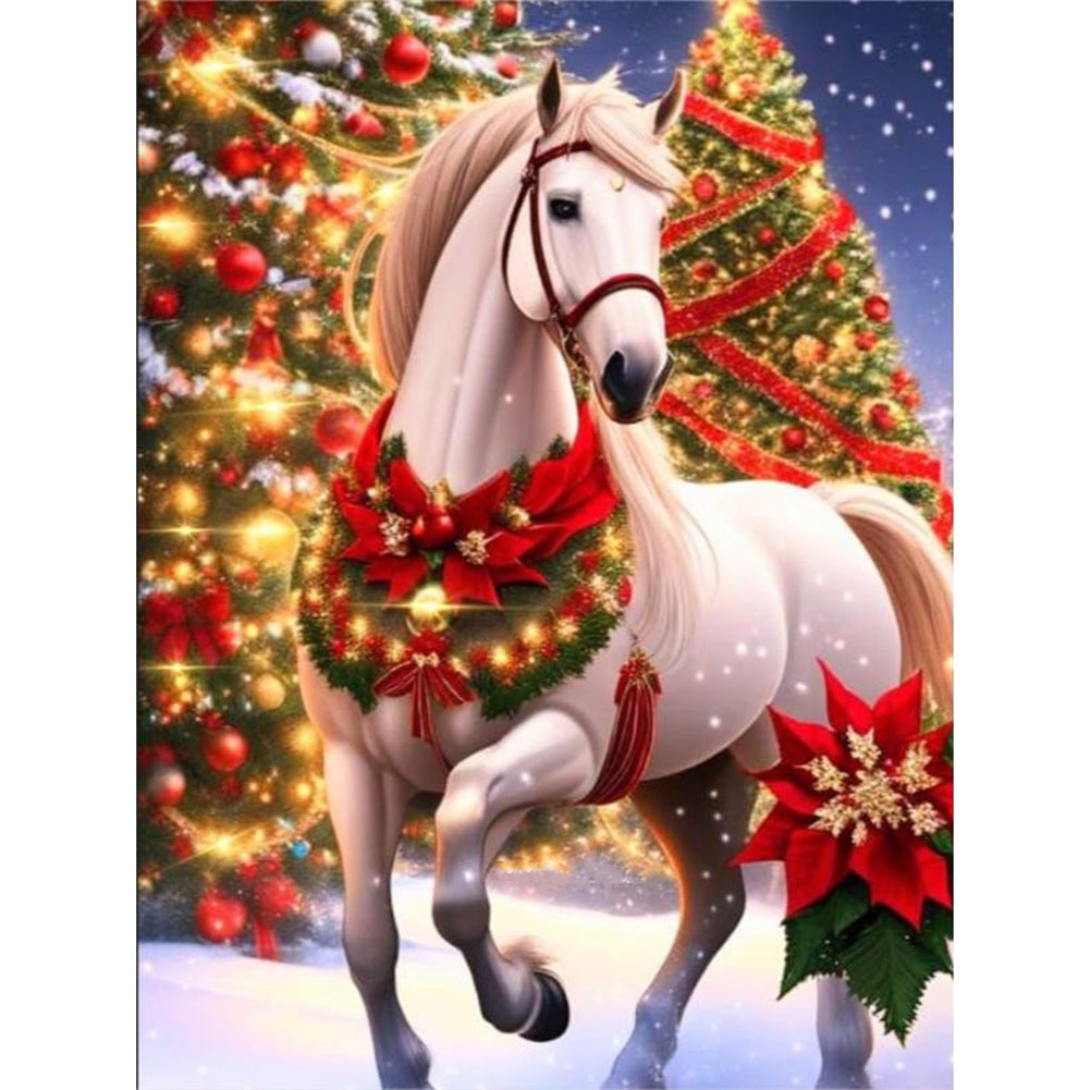 Diamond Painting - Full Round - Christmas white horse (30*40CM)