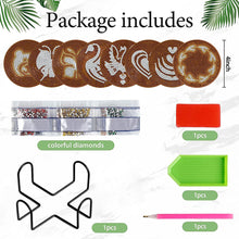 Load image into Gallery viewer, 8 PCS Acrylic Diamond Painting Art Coaster Kit with Holder for Beginner (Coffee)
