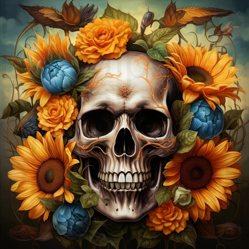 Diamond Painting - Full Round - flower skull (50*50CM)