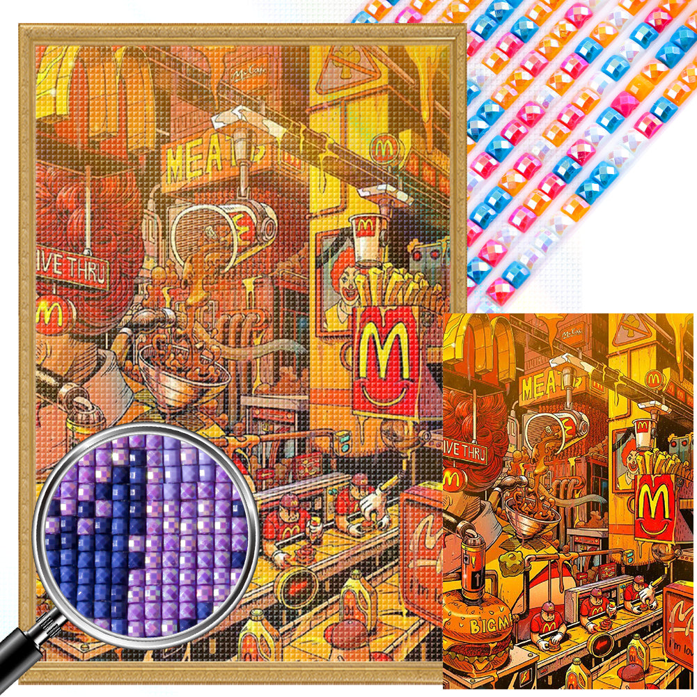 AB Diamond Painting - Full Round - Fast food assembly line (40*60CM)