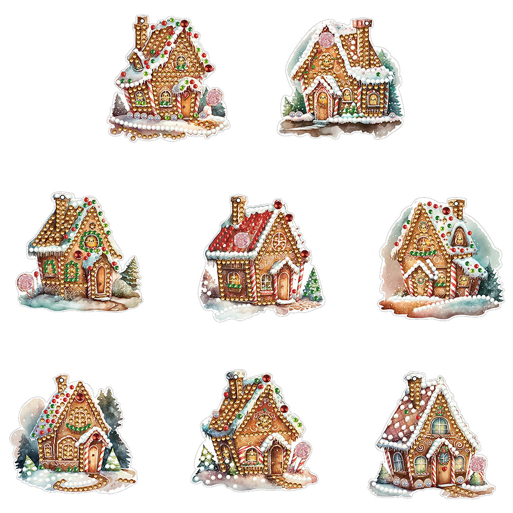 8 PCS Acrylic Christmas Tree Single-Sided DIY Diamond Painting Hanging Pendant