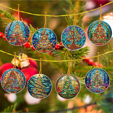 Load image into Gallery viewer, 8 PCS Acrylic Christmas Tree Single-Sided DIY Diamond Painting Hanging Pendant
