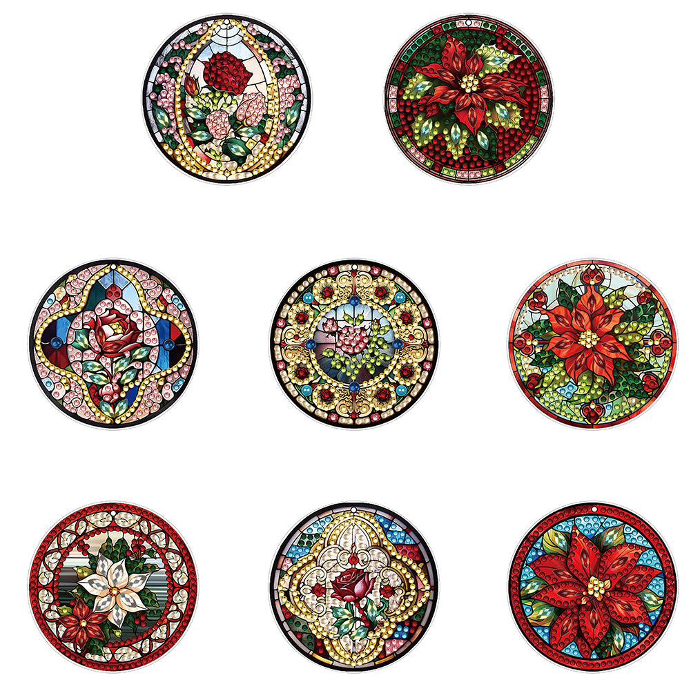 8 PCS Acrylic Christmas Tree Single-Sided DIY Diamond Painting Hanging Pendant