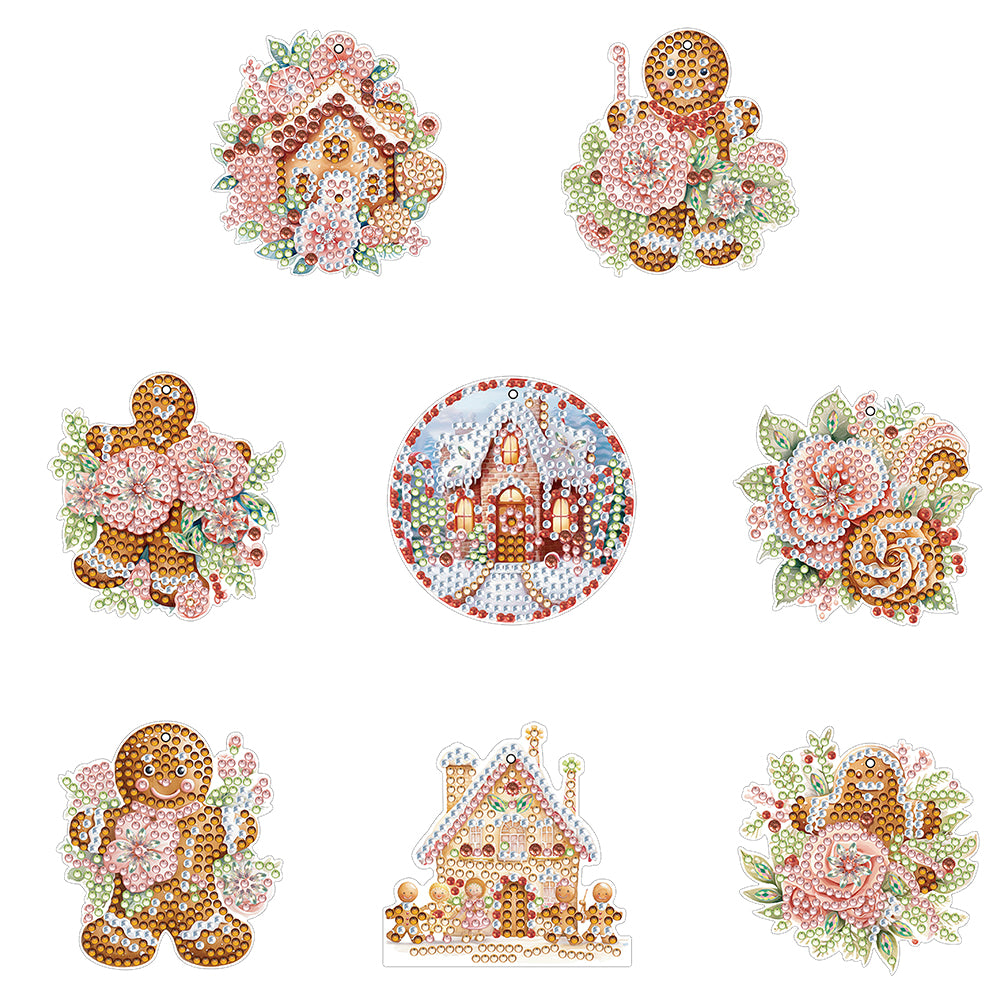 8 PCS Acrylic Christmas Tree Single-Sided DIY Diamond Painting Hanging Pendant