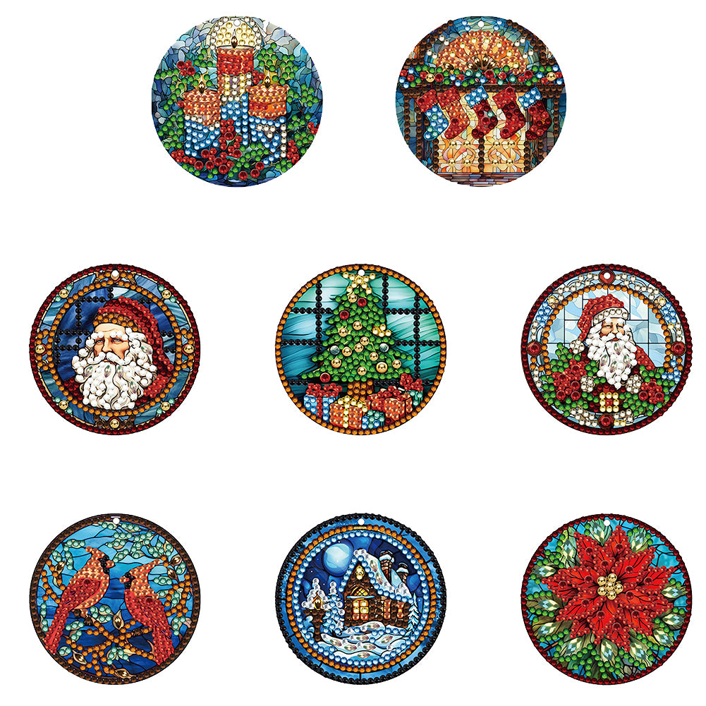 8 PCS Acrylic Christmas Tree Single-Sided DIY Diamond Painting Hanging Pendant