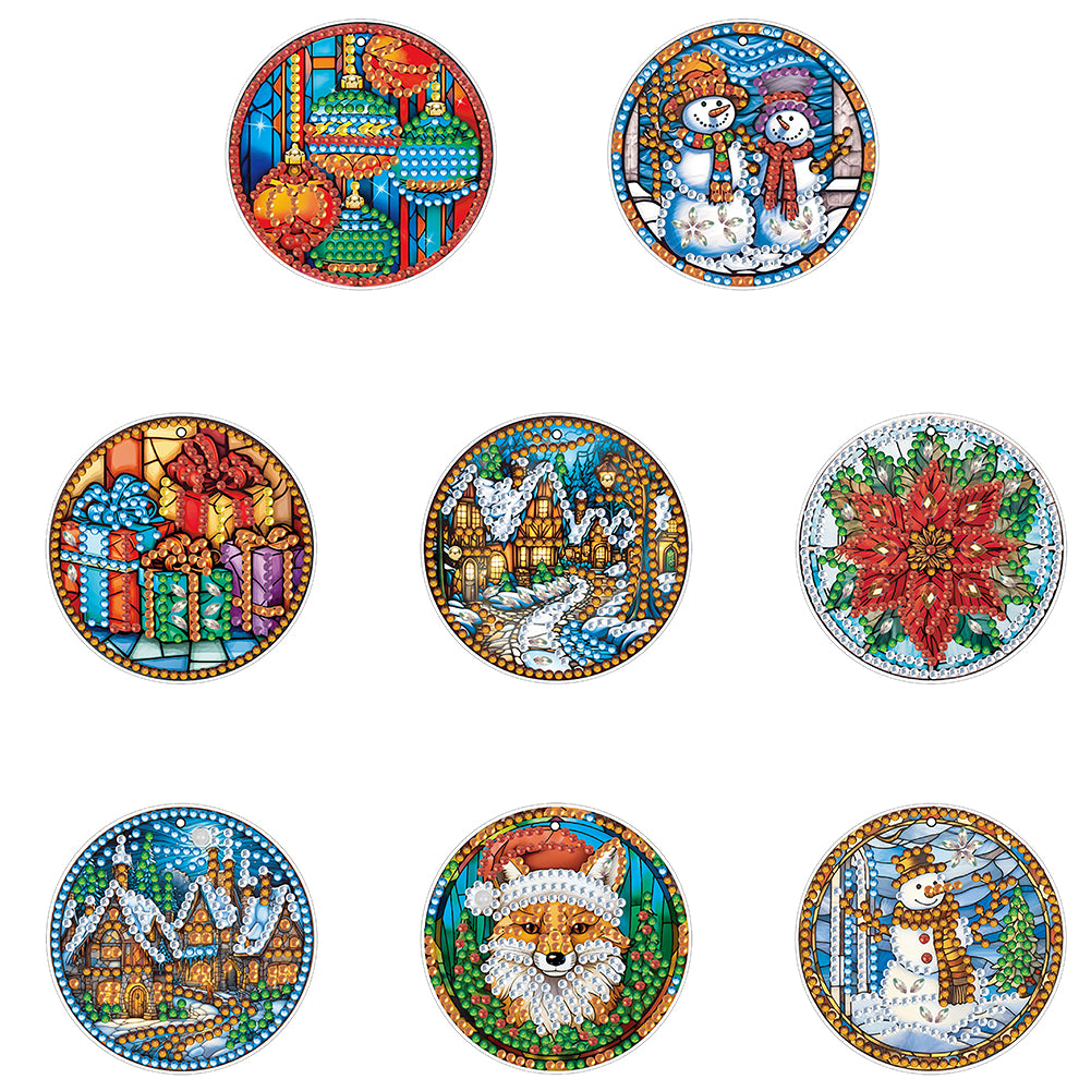 8 PCS Acrylic Christmas Tree Single-Sided DIY Diamond Painting Hanging Pendant