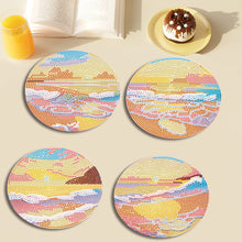 Load image into Gallery viewer, 4PCS Acrylic Diamond Painted Placemats Tableware Mat with Holder(Beach Sea Wave)
