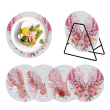 Load image into Gallery viewer, 4 PCS Acrylic Diamond Painted Placemats Tableware Mat with Holder (Pink Feather)
