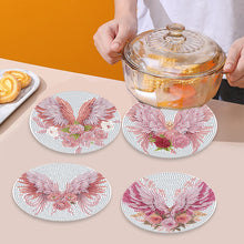 Load image into Gallery viewer, 4 PCS Acrylic Diamond Painted Placemats Tableware Mat with Holder (Pink Feather)
